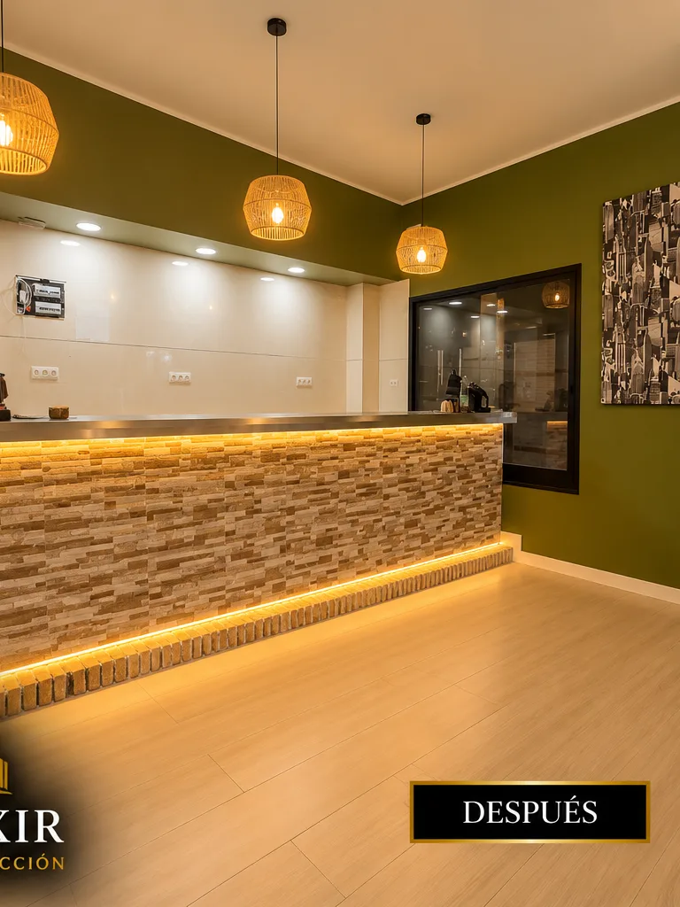 Resultado final de la reforma de barra de hostelería realizada por Elixir Construcción en Sevilla