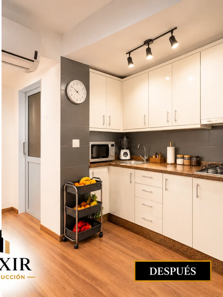 Resultado final de la reforma de cocina realizada por Elixir Construcción en Sevilla